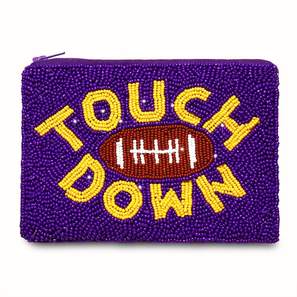 7893 Game Day Coin Purse, Beaded Coin Purse , Football Touchdown Coin Pouch